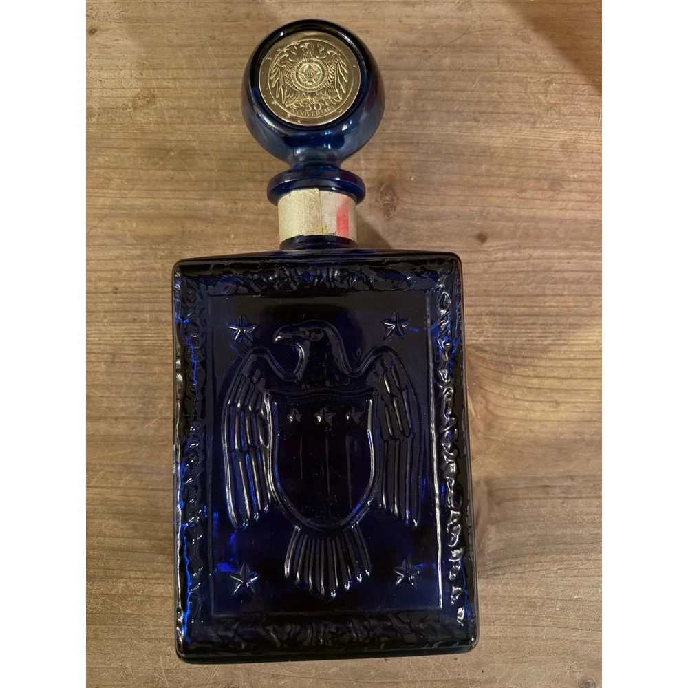 Vintage J.W. Dant American Legion 50th Anniversary Cobalt Blue Glass Decanter 19